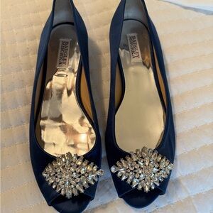 Badgley Mischka Navy Heels with Crystal Embellishments